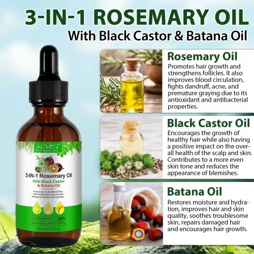 3 IN 1 Rosemary Oil Aliver with Black Castor & Batana Oil - 60 ml