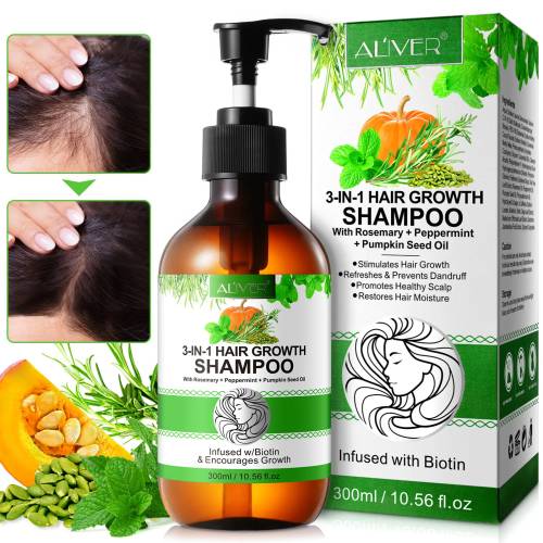 3 IN 1 Rosemary + Peppermint + Pumpkin Seed Oil Shampoo Aliver - 300 ml