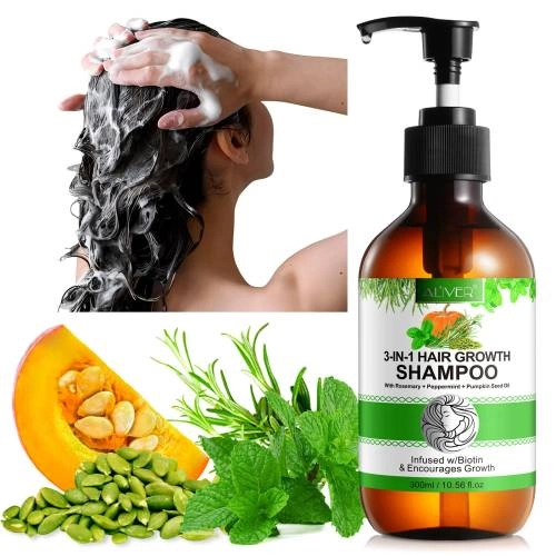 3 IN 1 Rosemary + Peppermint + Pumpkin Seed Oil Shampoo Aliver - 300 ml